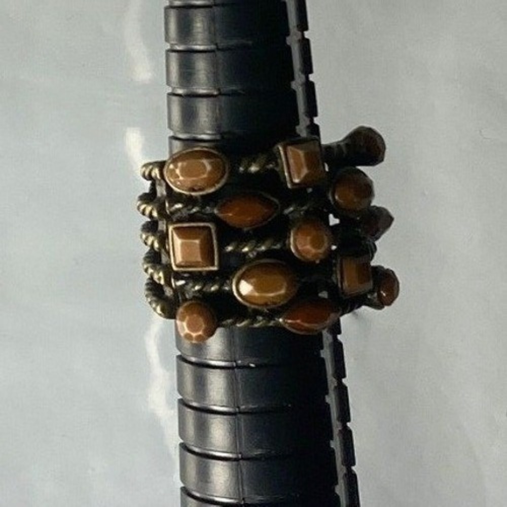 Unique Statement Ring Copper Tone Multi Gemstone‎ Dangle Boho Womens 7,5